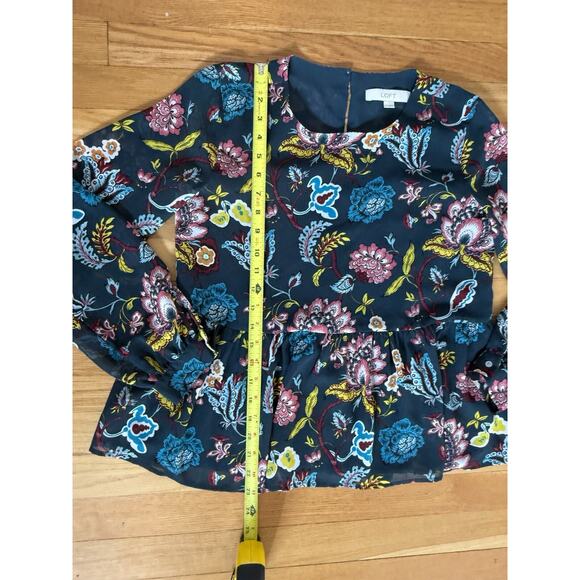 Ann Taylor Loft Top Small Colorful Floral Peplum Long Sleeve Boho Blouse Worn 1x - Picture 7 of 11
